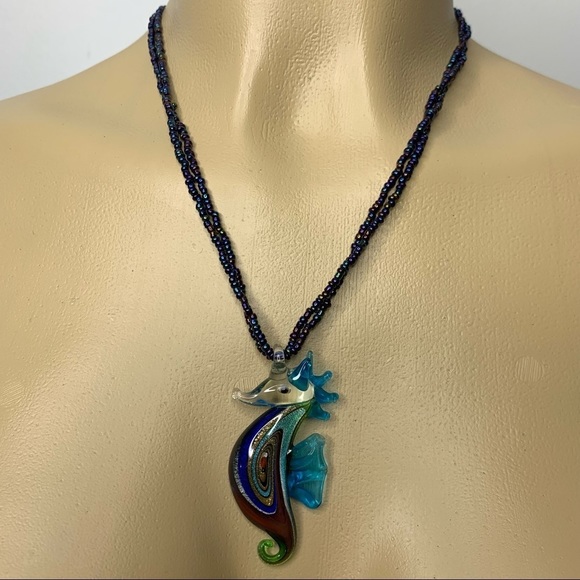 Jewelry - MURANO Glass Seahorse Pendant Beaded Necklace